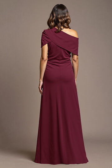 Burgundy One Shoulder A Line Long Mother Of The Bride Dress With Slit